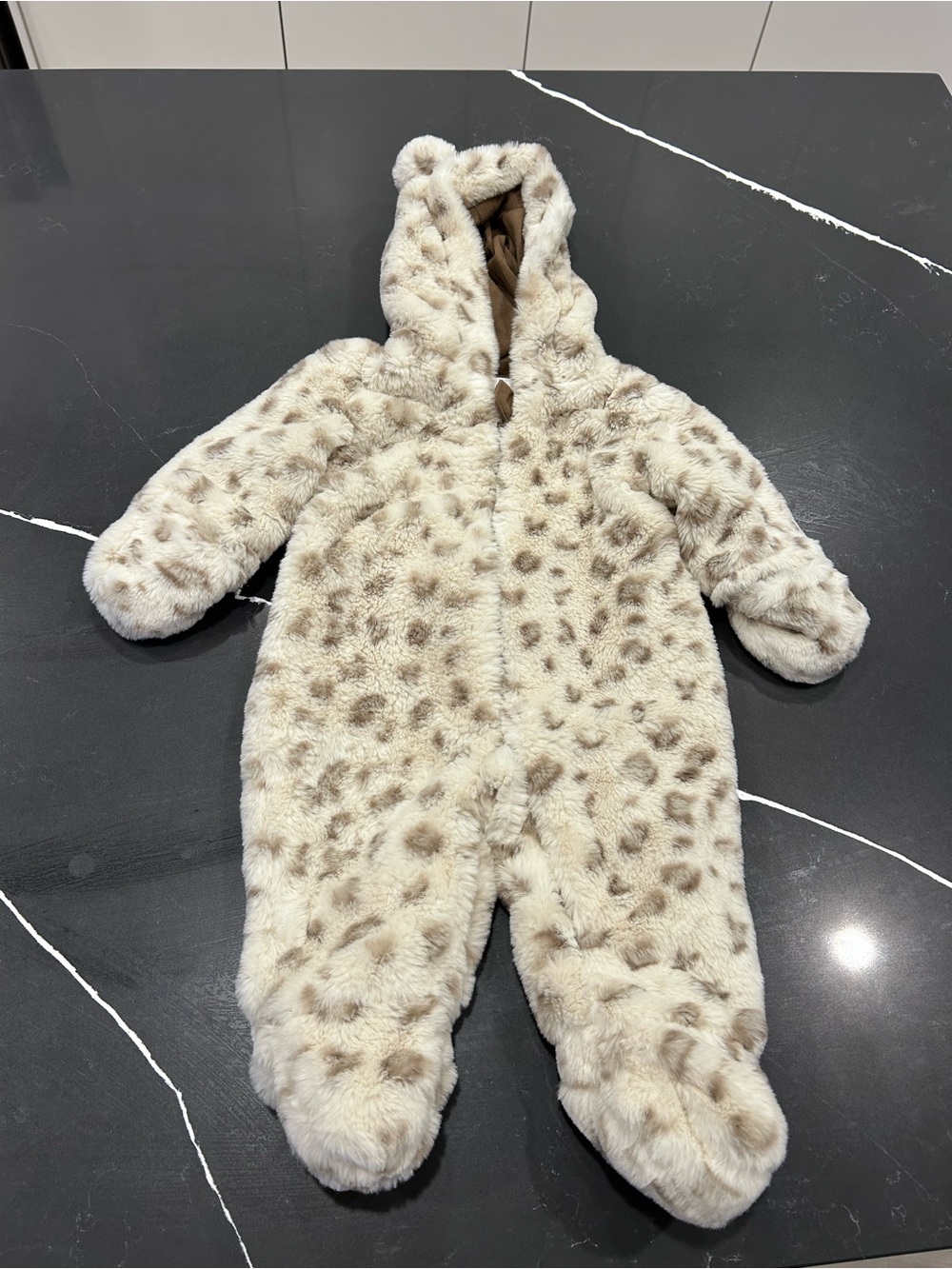 Liv & Lottie Cozy Cream Leopard Print Faux Fur Baby One-Piece Snowsuit Cozy